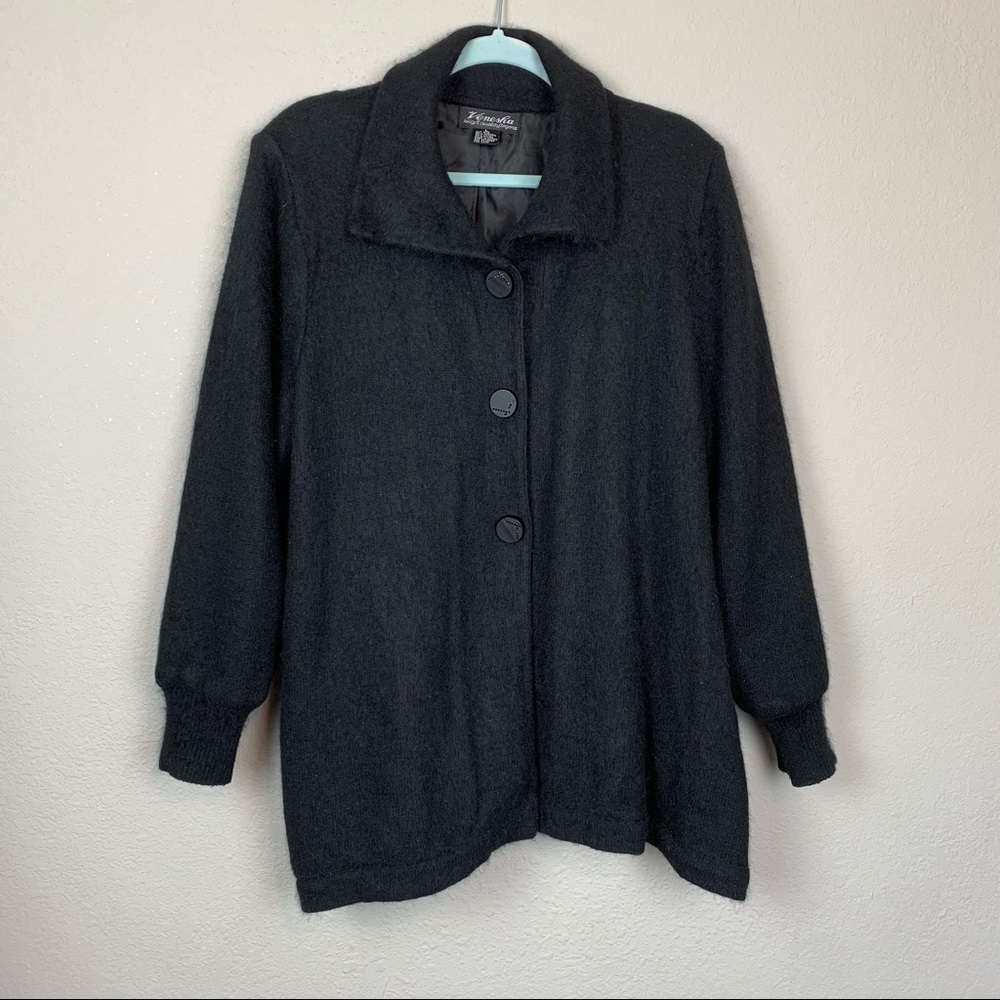 Venesha Angora wool black sweater jacket large